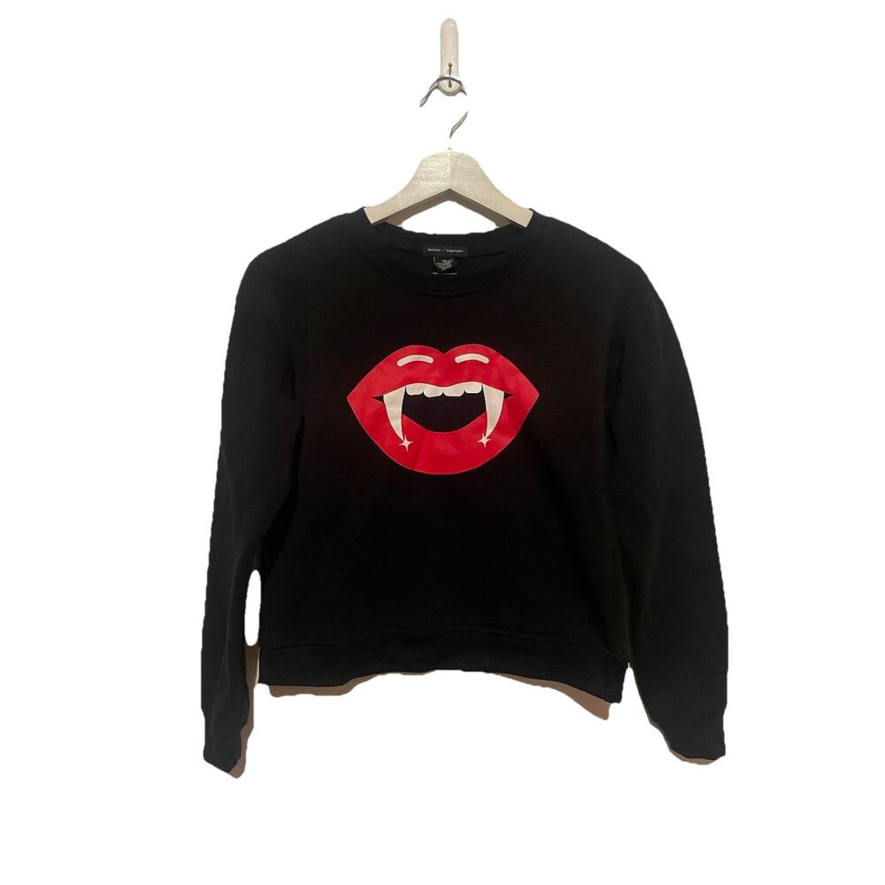 Better Together‎ Vampire Lips Black Sweatshirt Halloween Vamp Goth XS